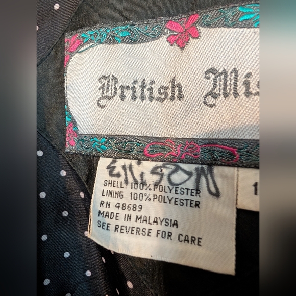 British Mist Women's Full Length Black Coat w Polka‎ Dot Detail Sz.14 - Picture 12 of 16